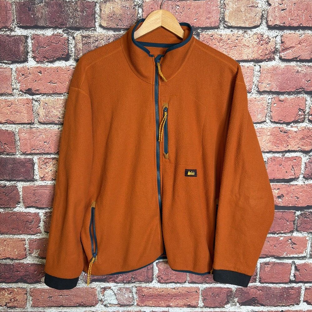 Vintage REI Fleece Jacket Womens XL Orange Full Zip Trailsmith Hiking 90s
